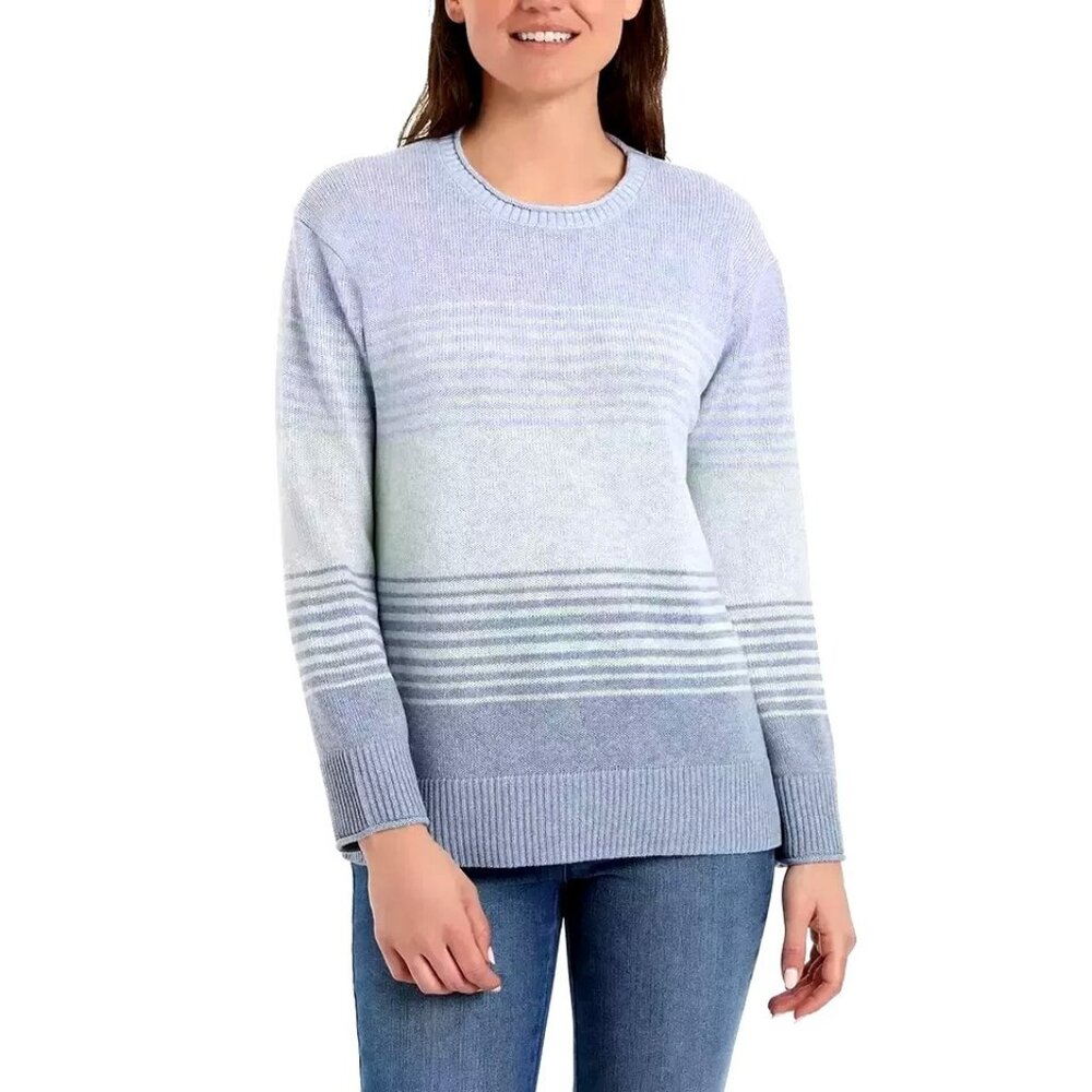 Ella Moss XXL Crew Neck Soft Knit Pullover Sweater Ombre Stripe High-Low Top